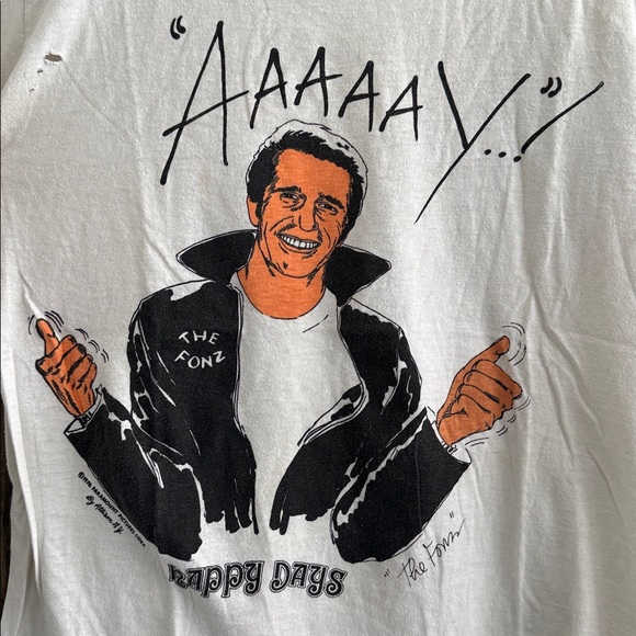 Vintage • Hand Distressed Happy Days Ringer Tee - Picture 4 of 4
